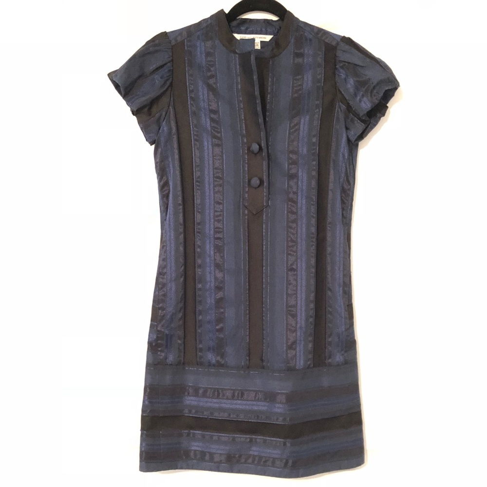 Black and blue DVF ribbon dress